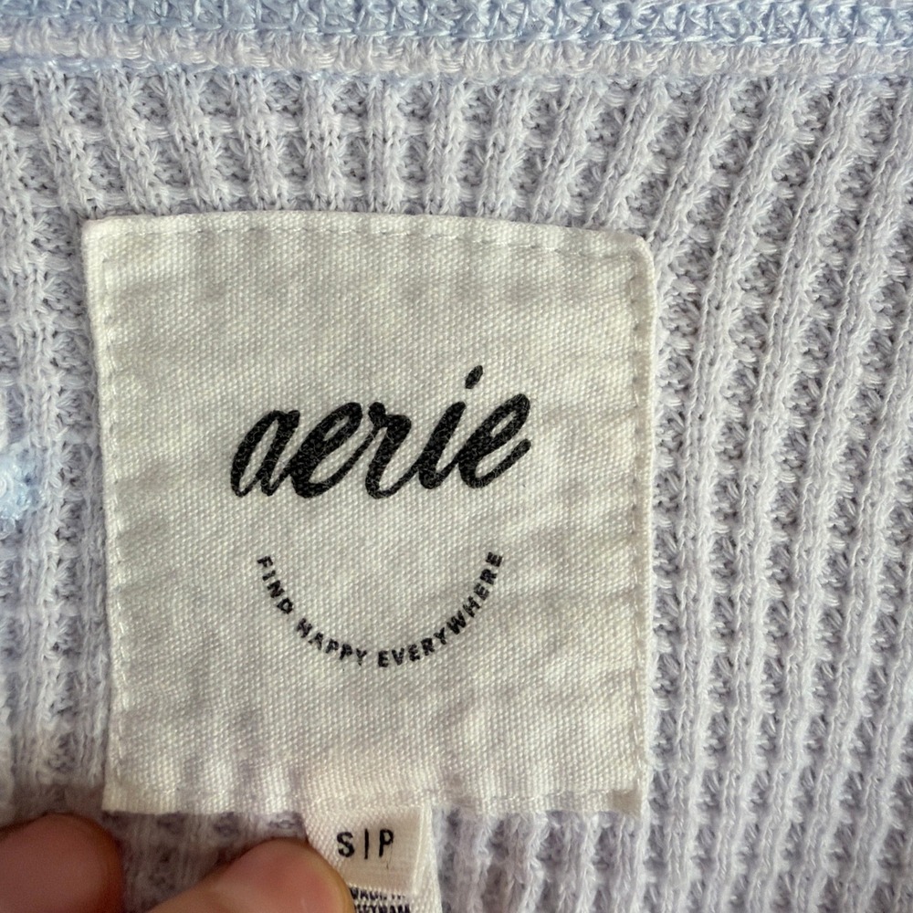 Aerie Waffle Knit Button Down Shacket Light Blue Medium Oversized - Picture 2 of 7